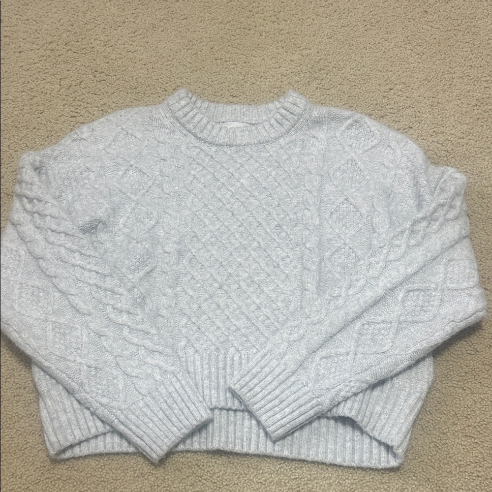 Pink Rose Light Gray Cable Knit Sweater